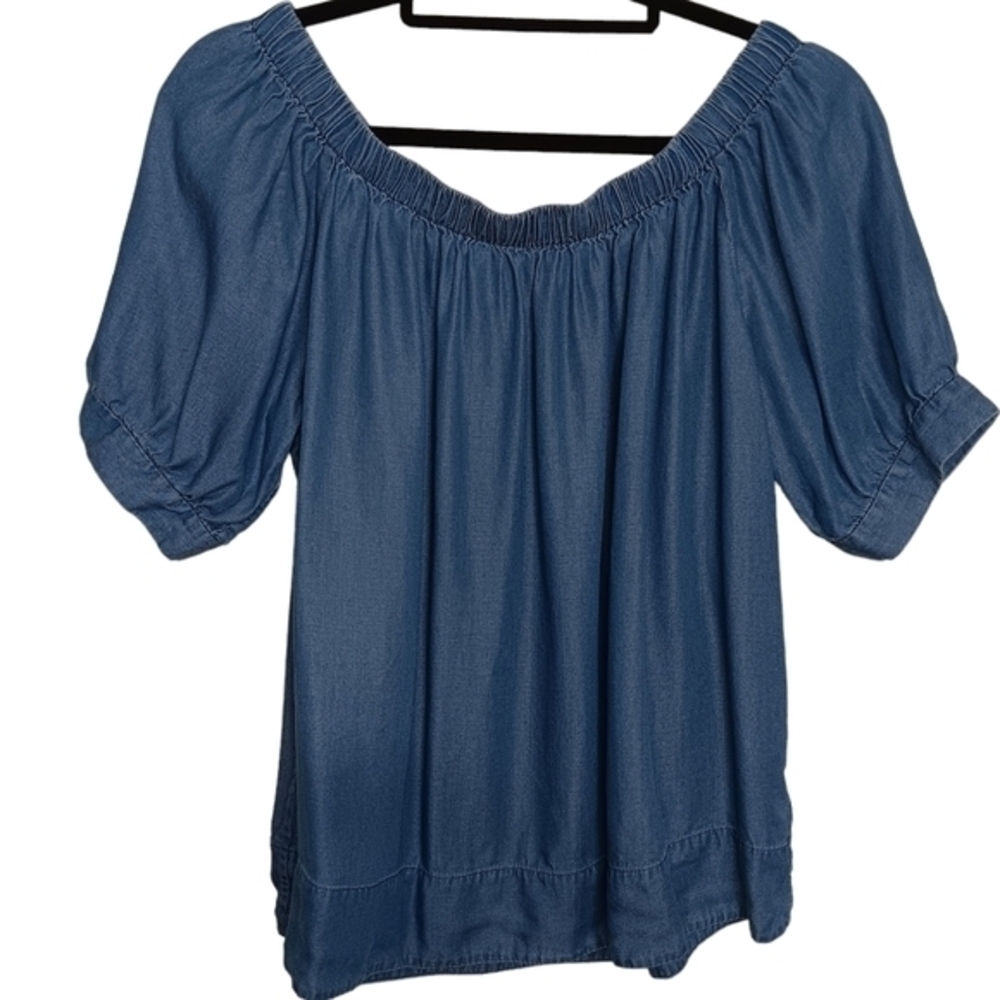 Kate Spade Broom Street Women's 100% Tencel Chambray Off-The-Shoulder Top Sz Sm‎